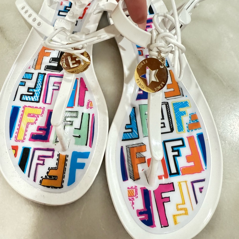Fendi White Sandals with Vibrant Logo Design